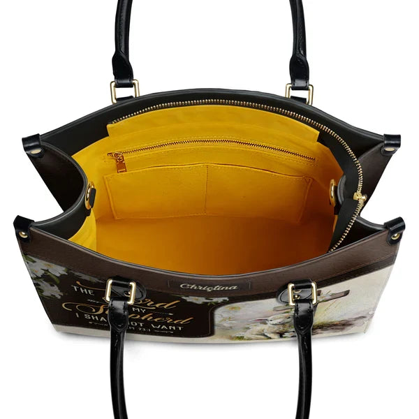 Psalm 23 The Lord Is My Shepherd Leather Tote Bag