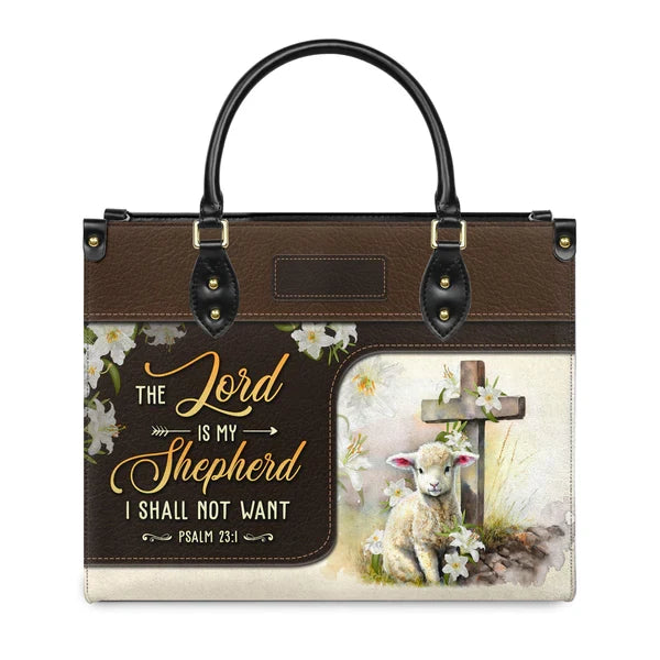 Psalm 23 The Lord Is My Shepherd Leather Tote Bag