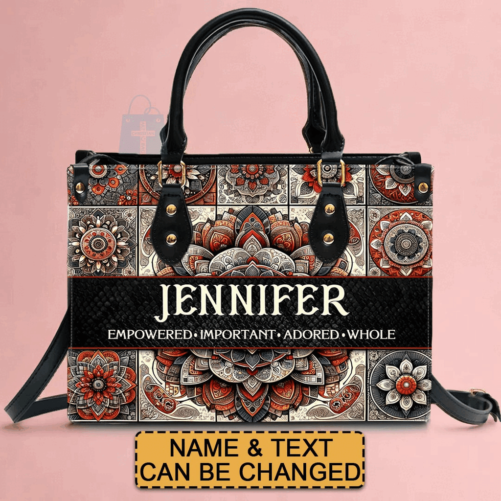 Personalized Mandala Leather Tote Bag