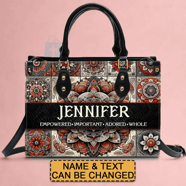 Personalized Mandala Leather Tote Bag