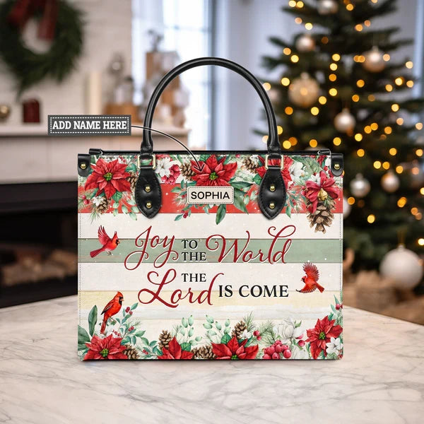 Personalized Joy to the World Leather Handbag