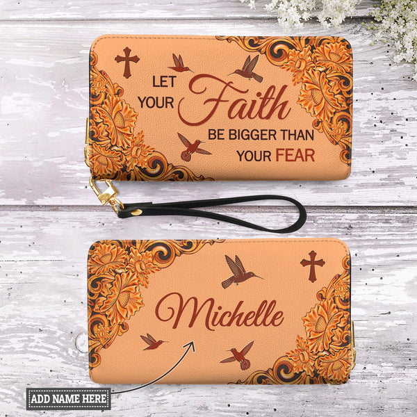 Hummingbird Faith Carved Leather Zip-Around Wallet