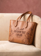 Majestic "Be Still Psalm 46:10" Embossed Leather Tote