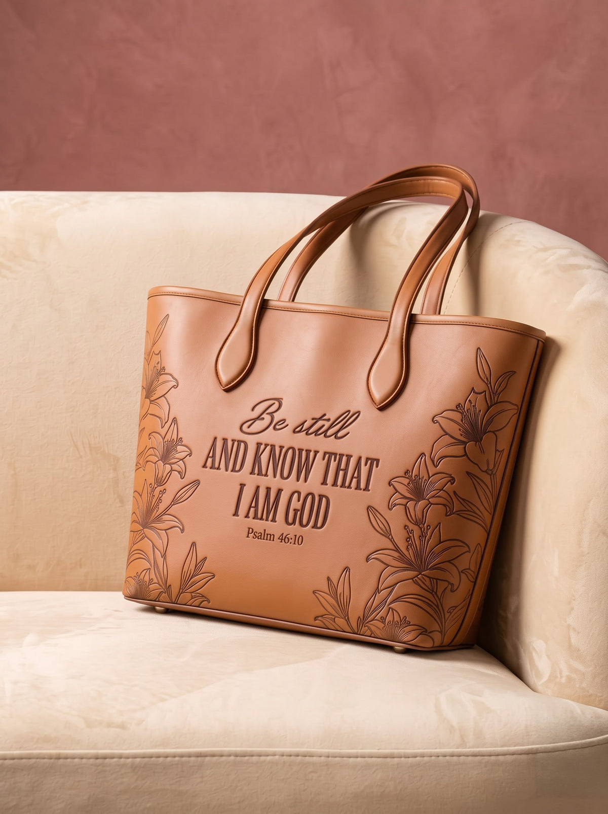 Majestic "Be Still Psalm 46:10" Embossed Leather Tote
