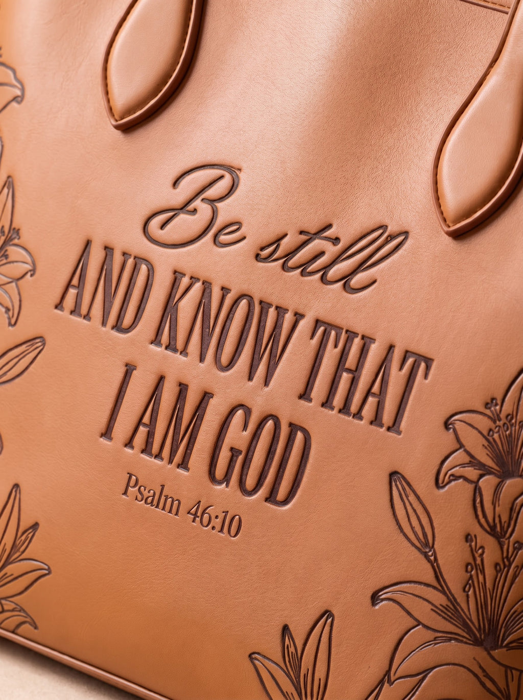 Majestic "Be Still Psalm 46:10" Embossed Leather Tote