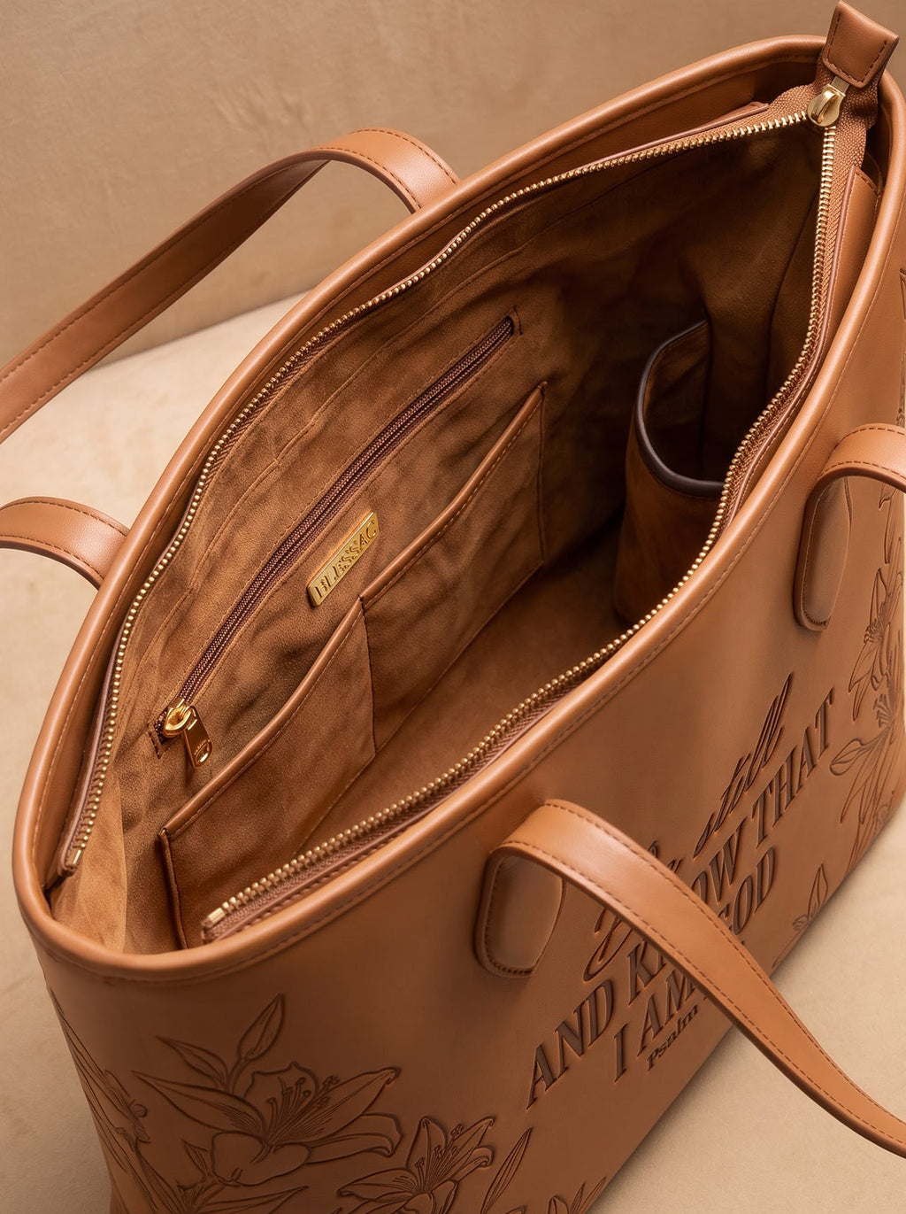 Majestic "Be Still Psalm 46:10" Embossed Leather Tote