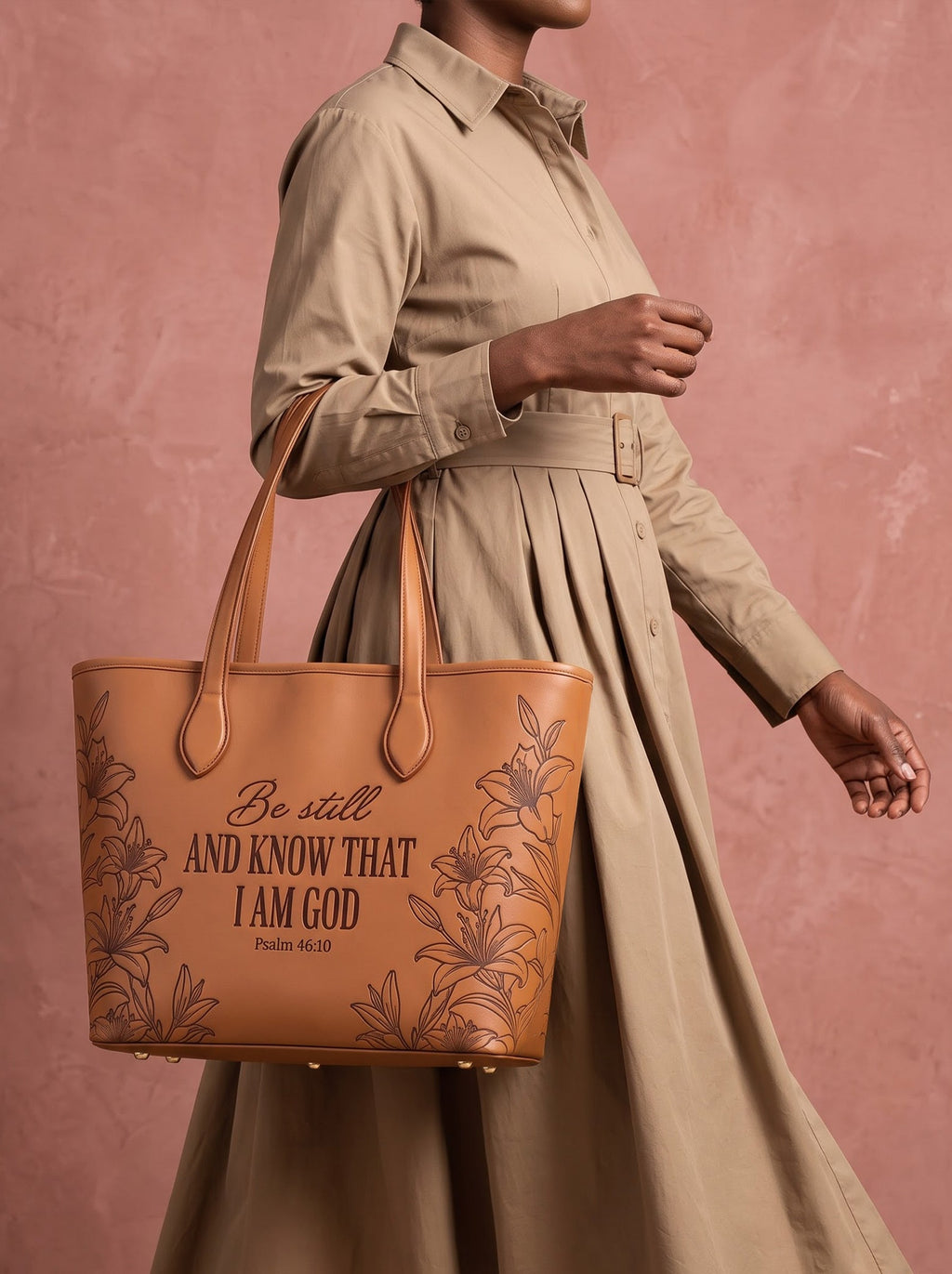 Majestic "Be Still Psalm 46:10" Embossed Leather Tote