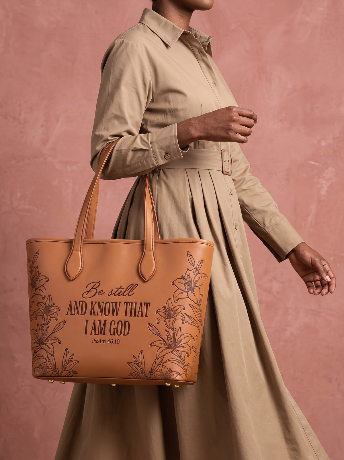 Majestic "Be Still Psalm 46:10" Embossed Leather Tote