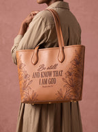 Majestic "Be Still Psalm 46:10" Embossed Leather Tote