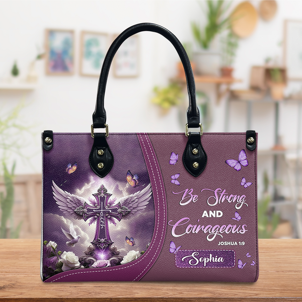 Joshua 1:9 Butterfly Rose Leather Handbag