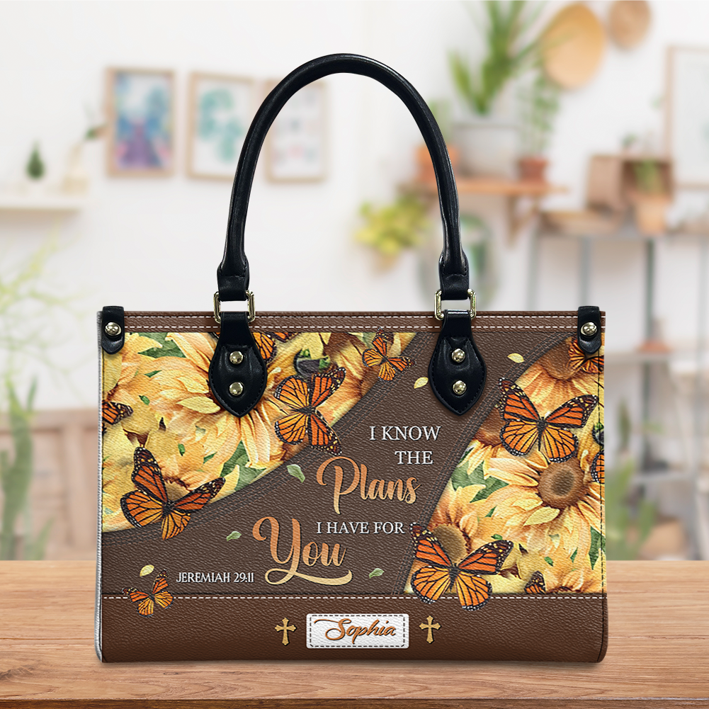 Jeremiah 29:11 Sunflower Butterfly Leather Bag