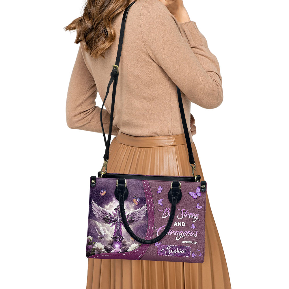 Joshua 1:9 Butterfly Rose Leather Handbag