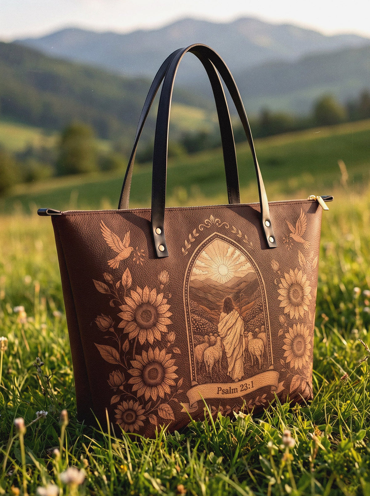 My Shepherd Psalm 23:1 Leather Tote Bag