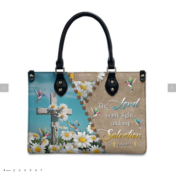 Psalm 27:1 Hummingbird Daisy Leather Bag