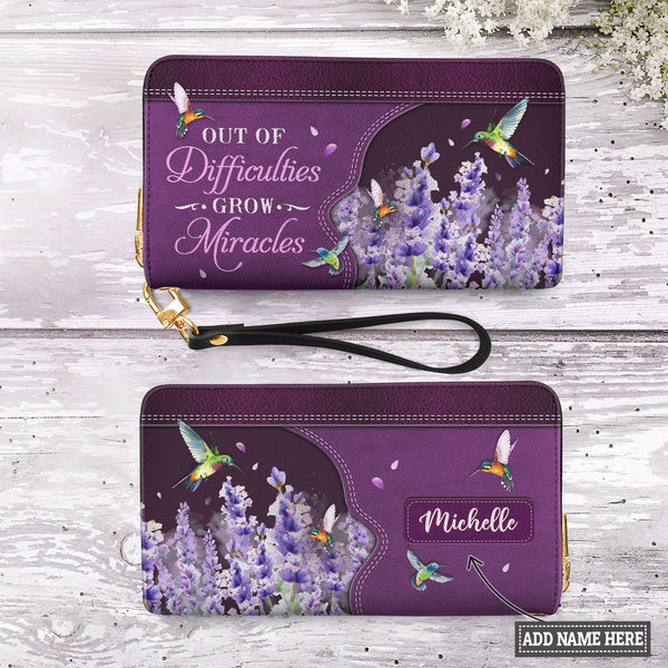 Hummingbird Lavender Leather Zip Around Wallet