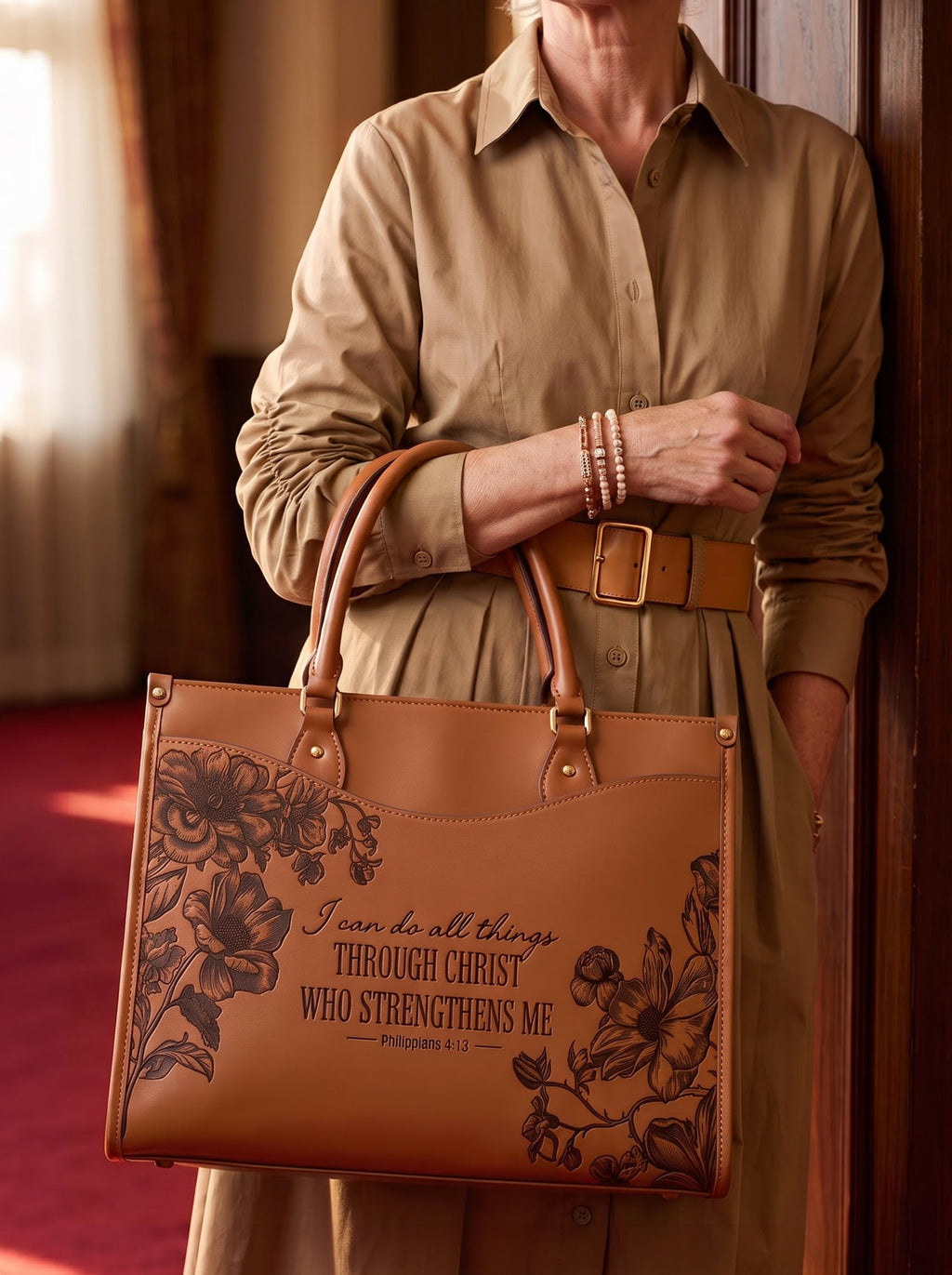 "I Can Do All Things" Philippians 4:13 Leather Handbag