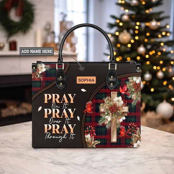 Pray On It Personalized Leather Handbag