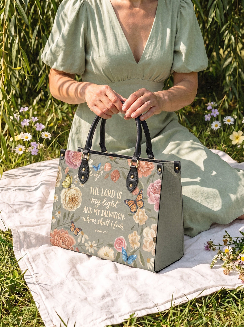 "Radiance" Psalm 27:1 Deluxe Vegan Leather Handbag