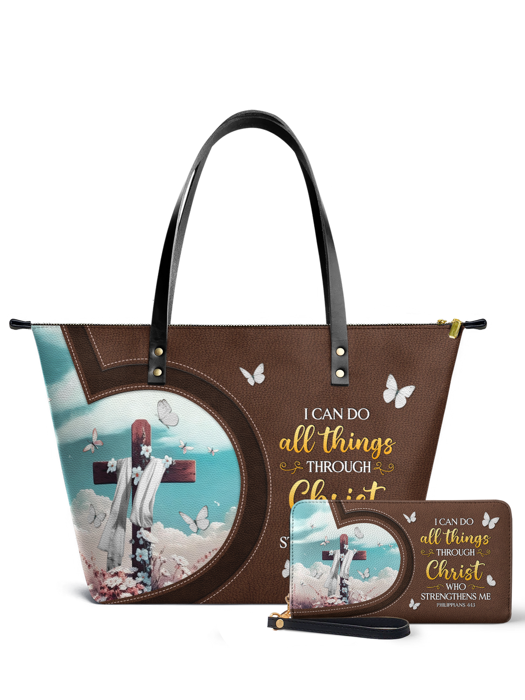 Rise Philippians 4:13 Leather Tote Bag