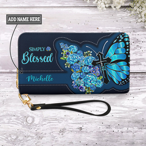 Simply Blessed Butterfly Leather Zip Around Wallet