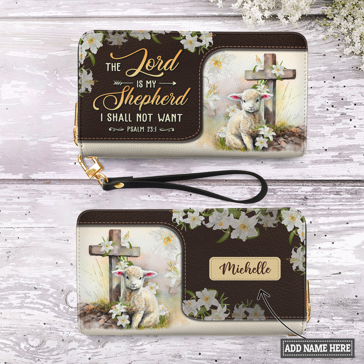 The Lord Is My Shepherd Leather Zip Around Wallet