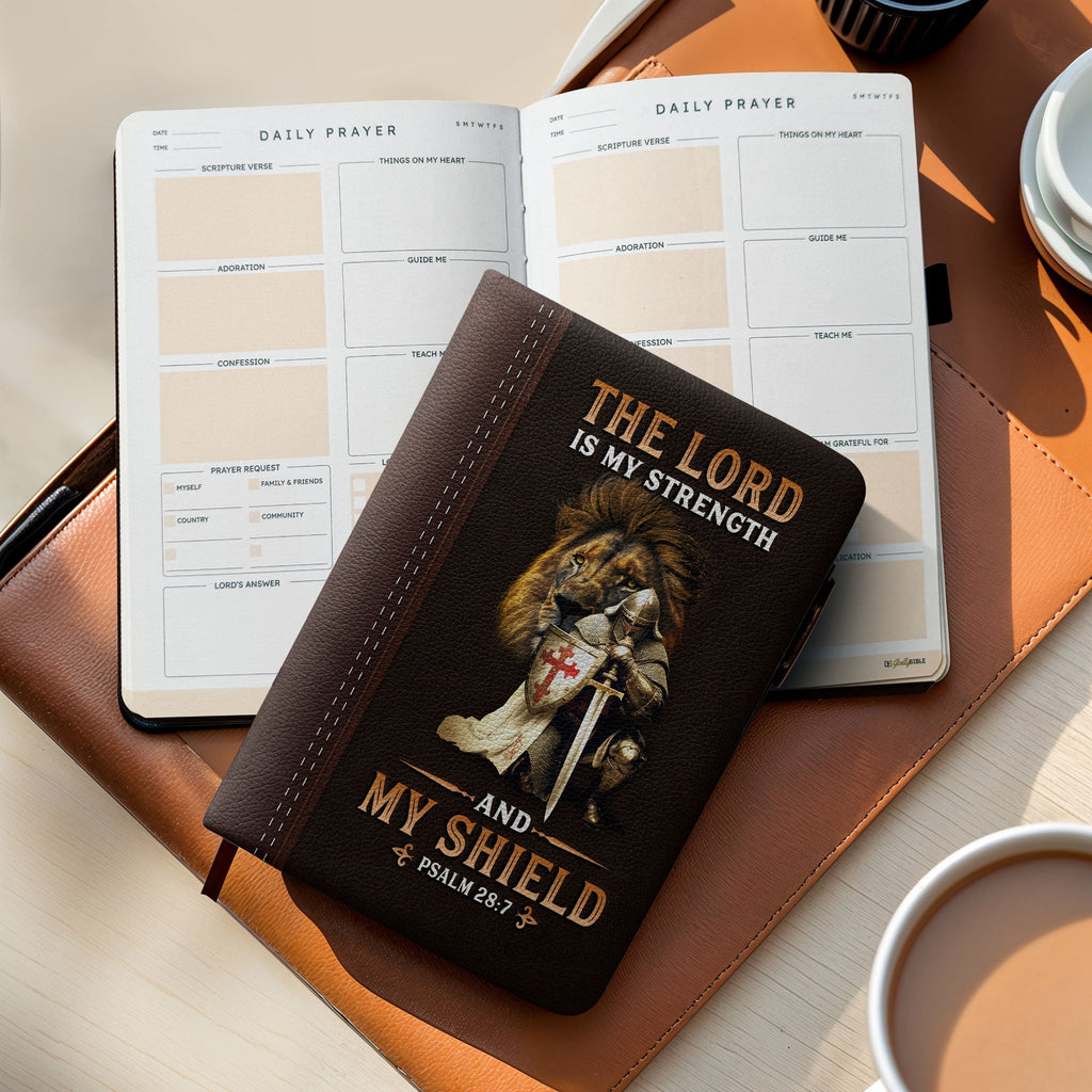 Psalm 28:7 Shield Leather Prayer Journal