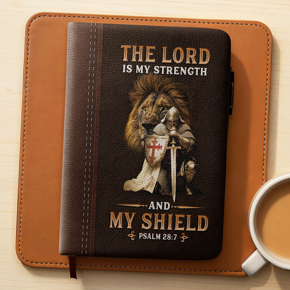 Psalm 28:7 Shield Leather Prayer Journal