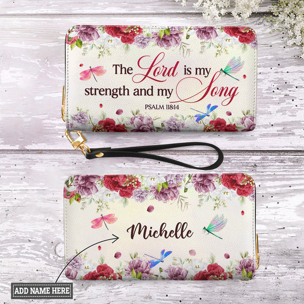 Psalm 118 Dragonfly Zip Around Leather Wallet