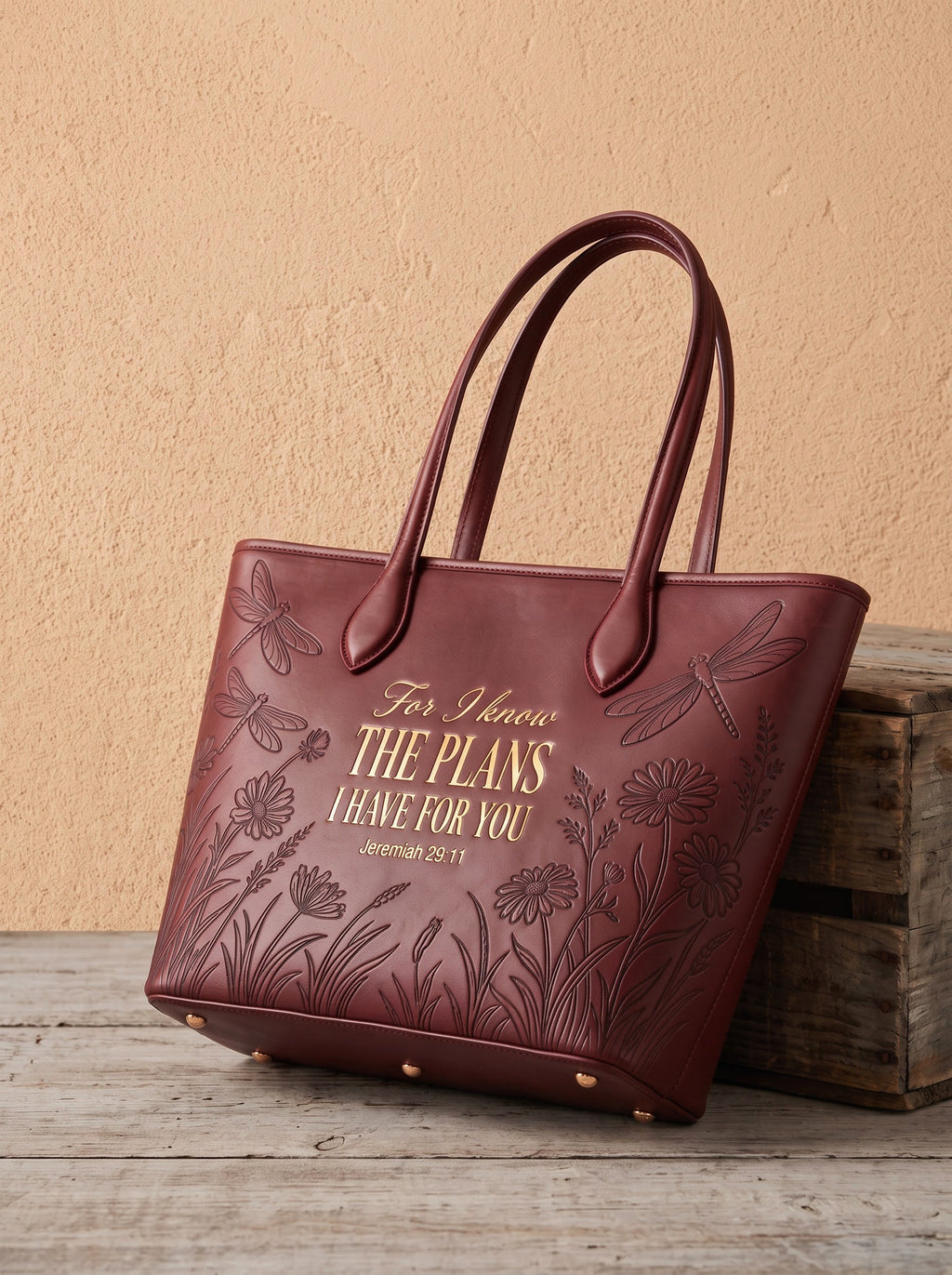 "For I Know the Plans" Jeremiah 29:11 Leather Tote Bag