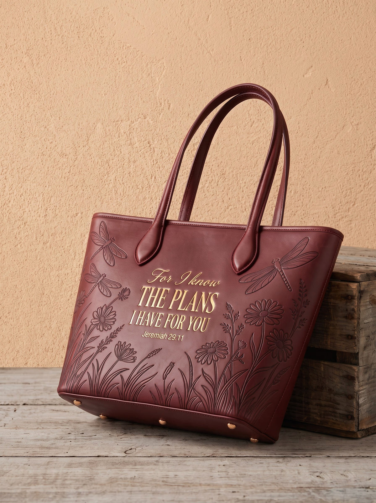 "For I Know the Plans" Jeremiah 29:11 Leather Tote Bag