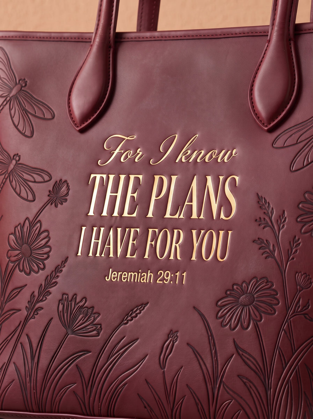 "For I Know the Plans" Jeremiah 29:11 Leather Tote Bag