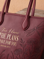 "For I Know the Plans" Jeremiah 29:11 Leather Tote Bag
