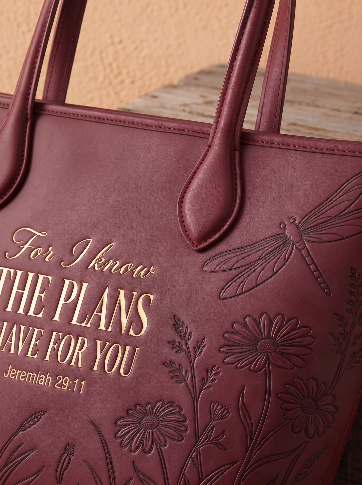 "For I Know the Plans" Jeremiah 29:11 Leather Tote Bag