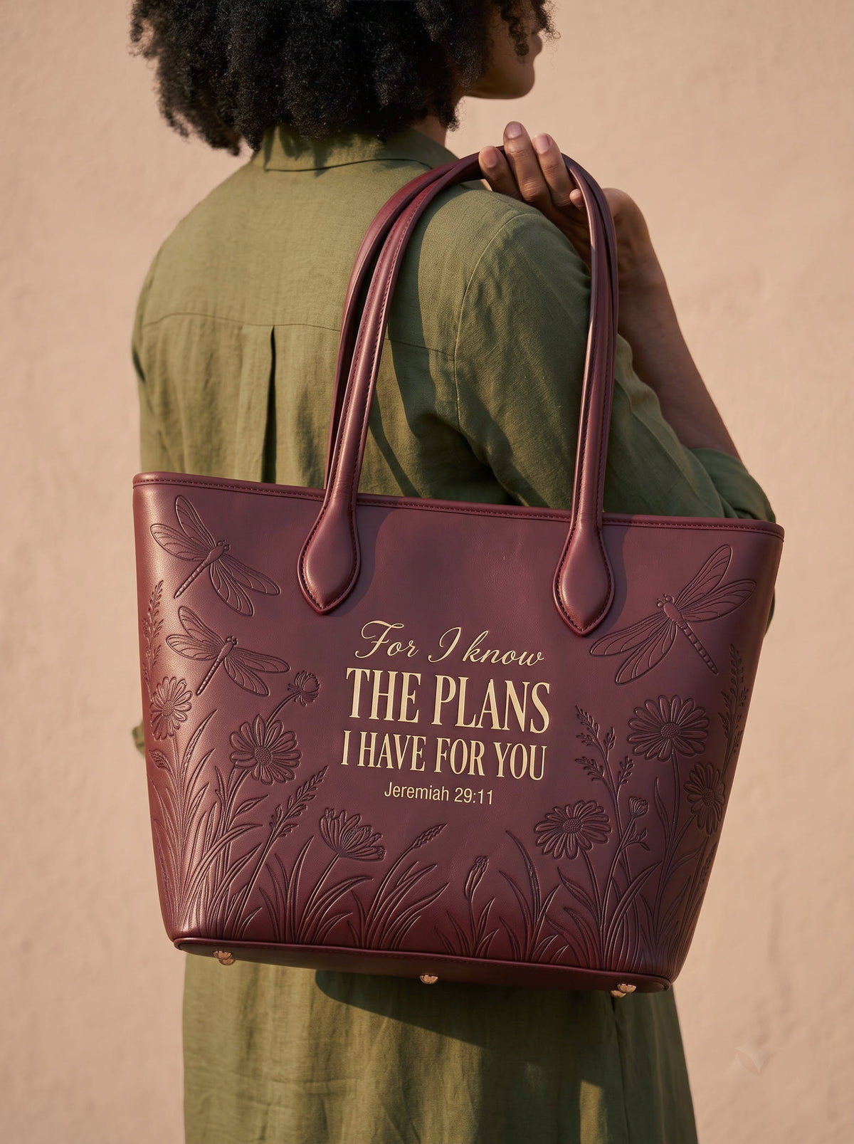 "For I Know the Plans" Jeremiah 29:11 Leather Tote Bag