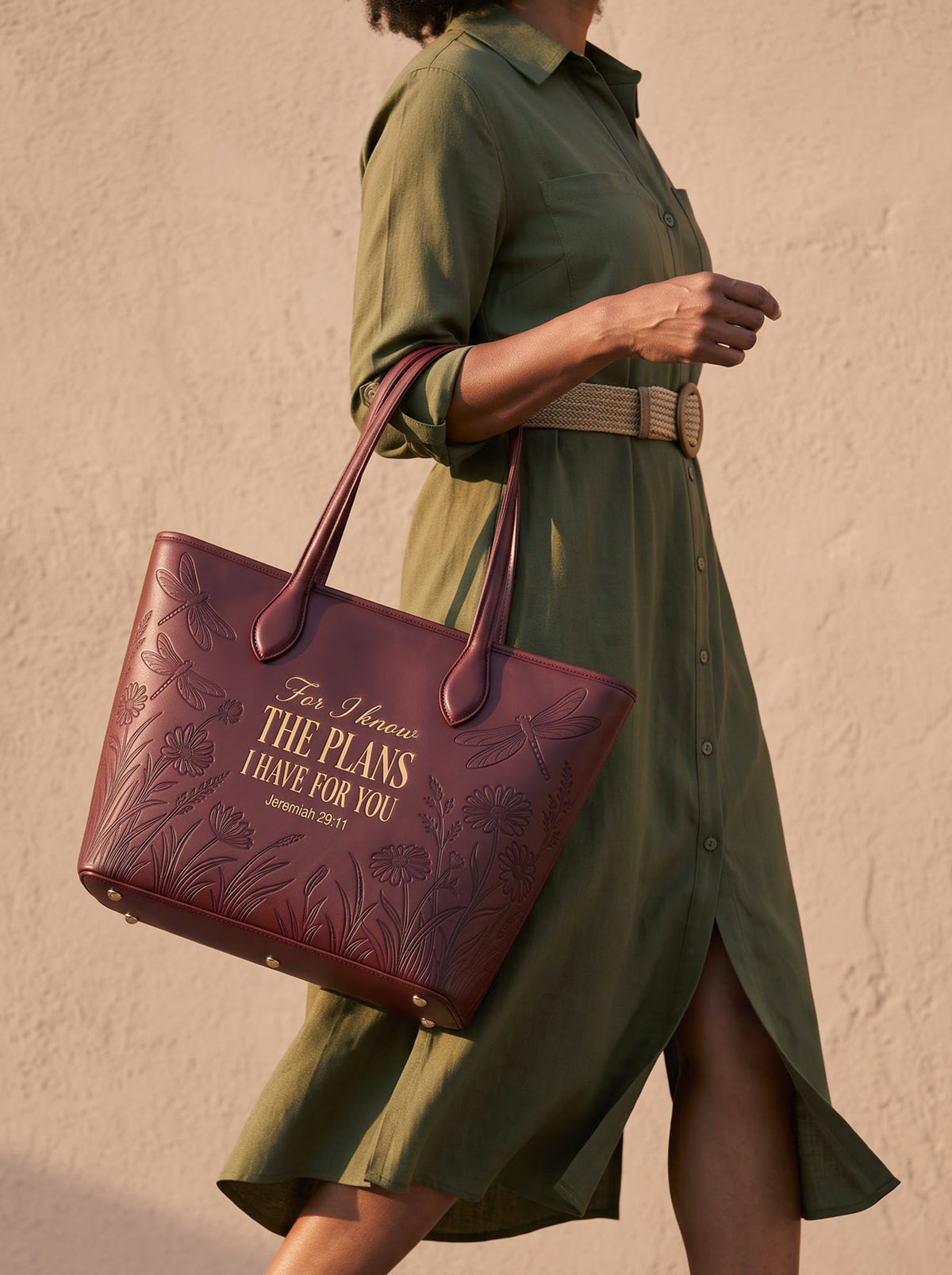 "For I Know the Plans" Jeremiah 29:11 Leather Tote Bag