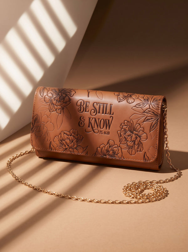 Psalm 46:10 Embossed Leather Crossbody Clutch