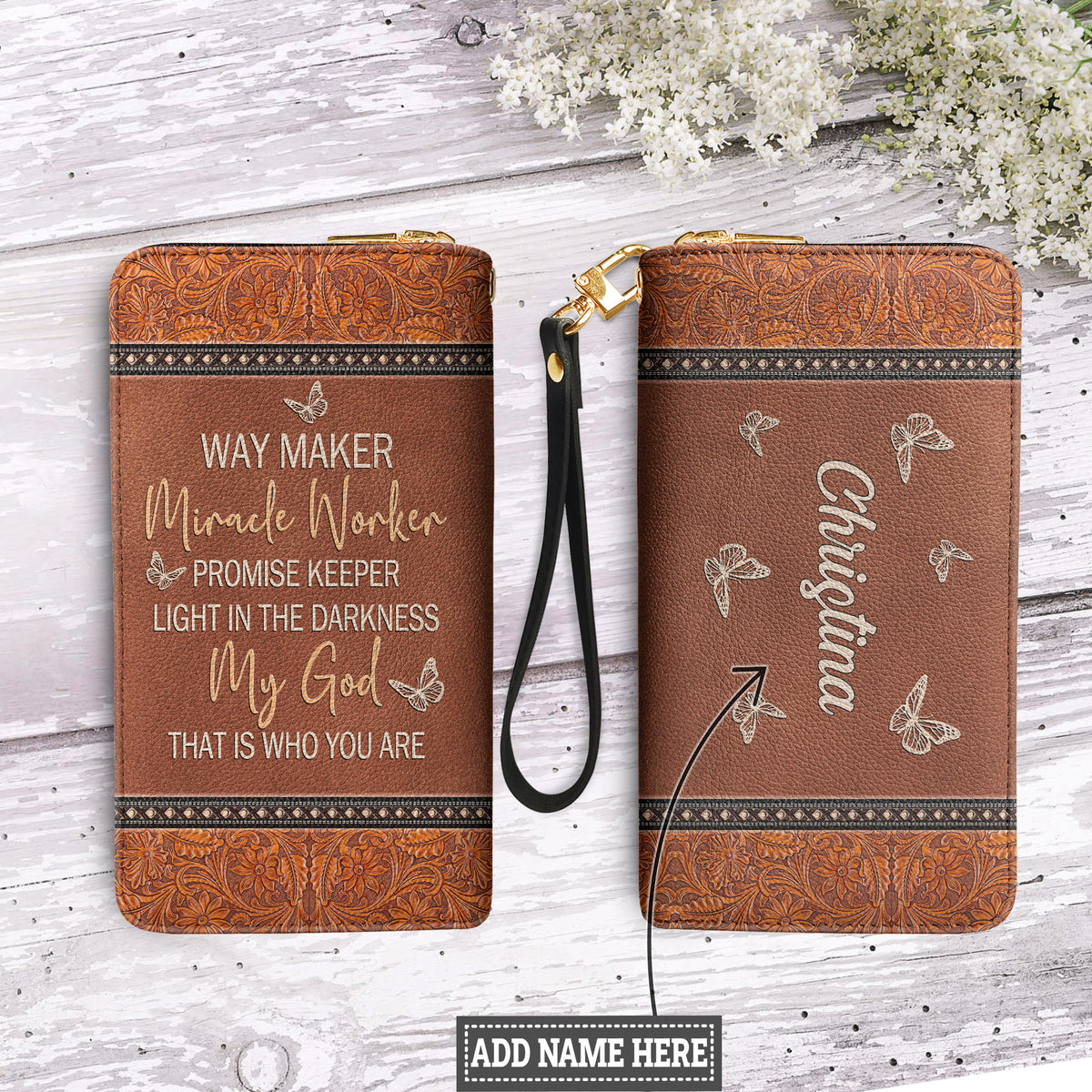Way Maker Butterfly Carved Leather Wallet