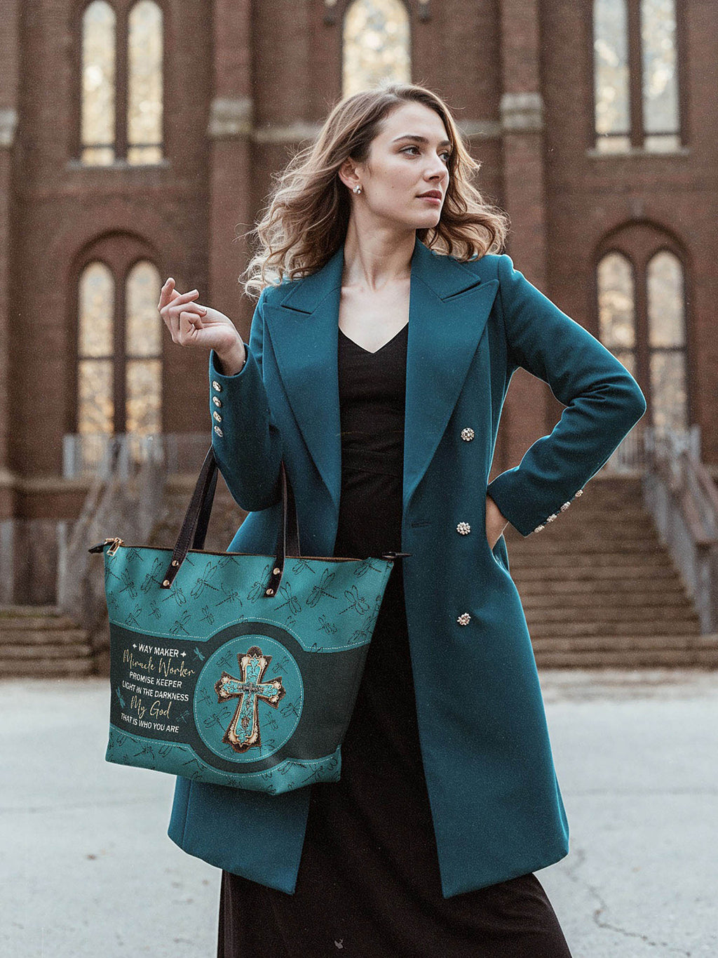 Nautical Lighthouse Leather Tote Bag