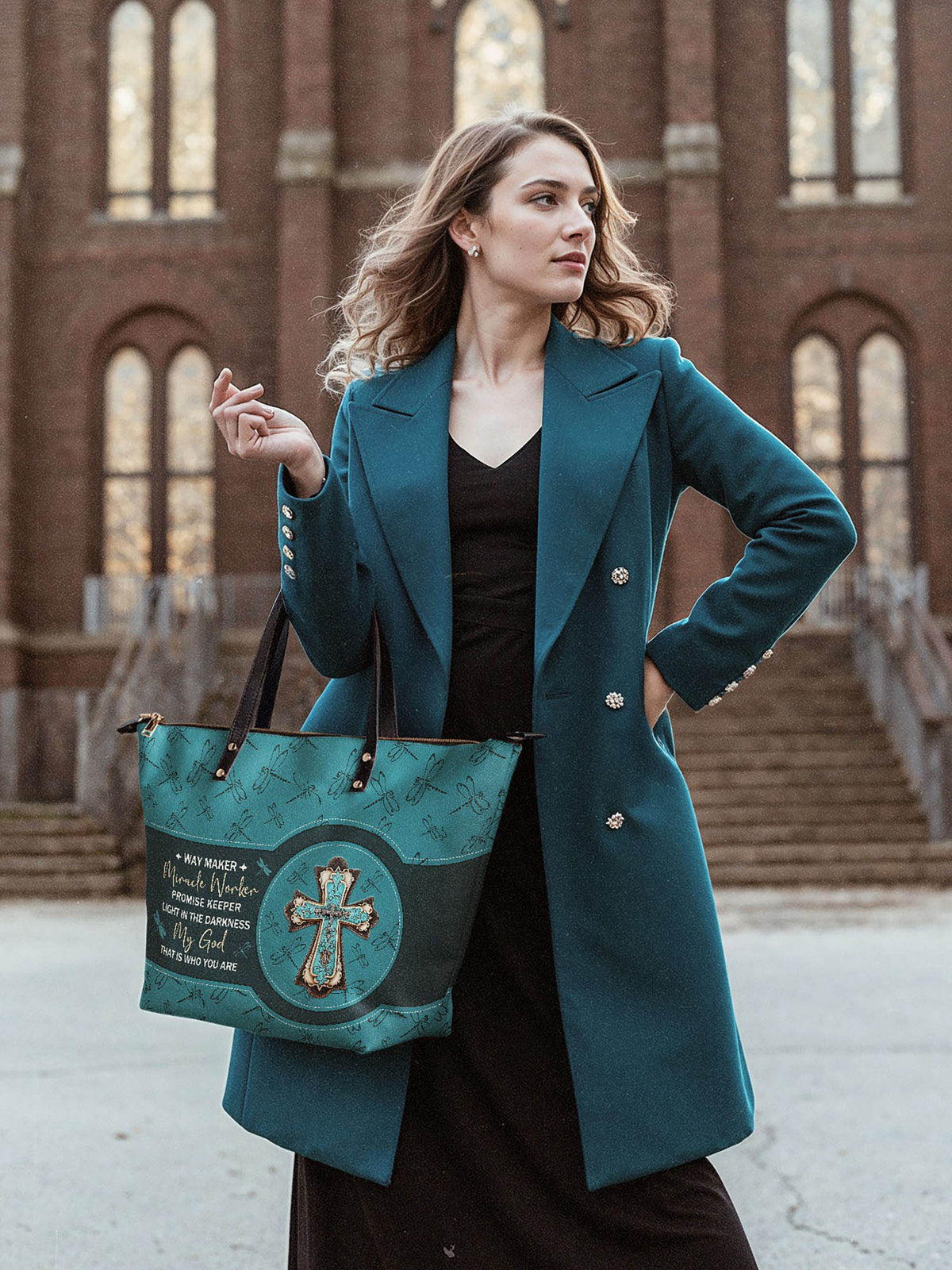 Nautical Lighthouse Leather Tote Bag