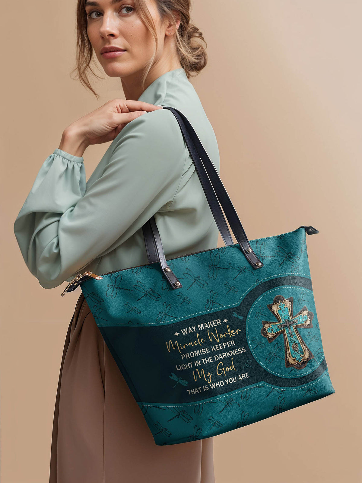 Coastal Lighthouse Leather Tote Bag